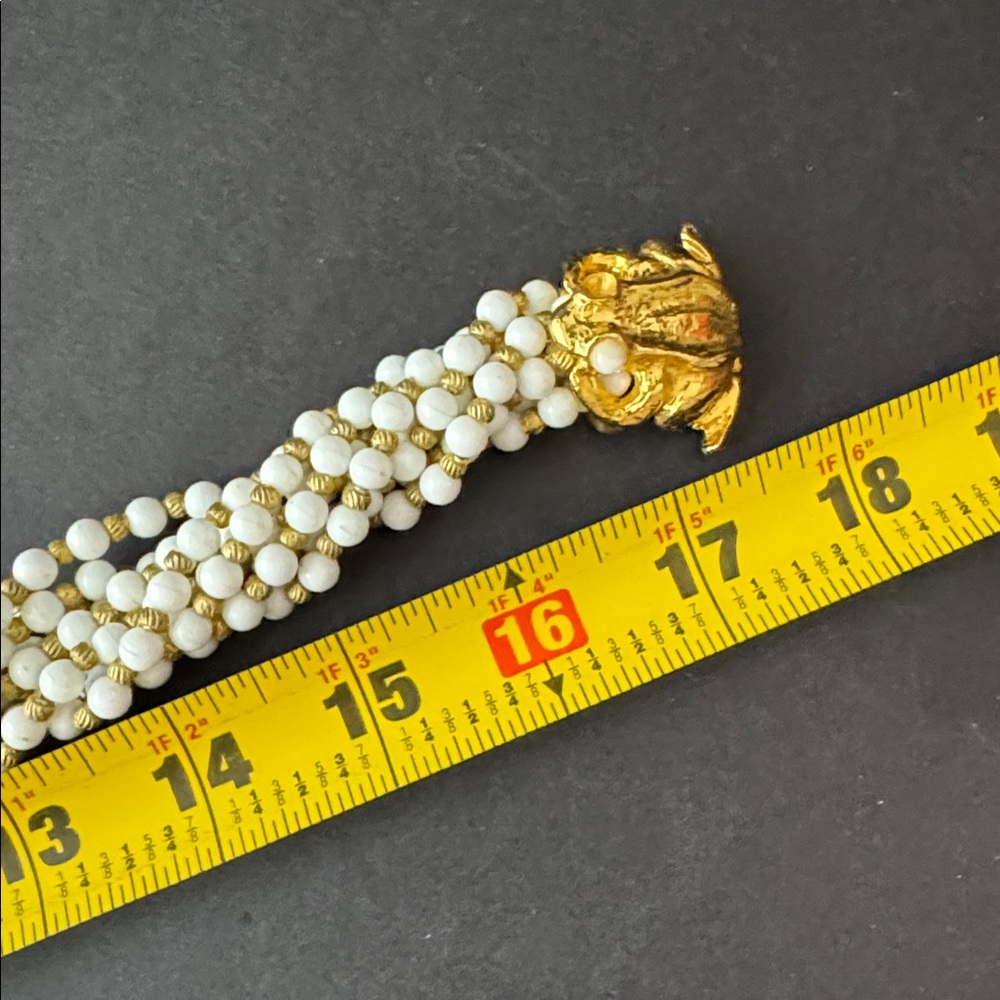 Mimi di Nardo Frogs Clasp white and  Gold Beads multi strand choker Necklace - Picture 9 of 9